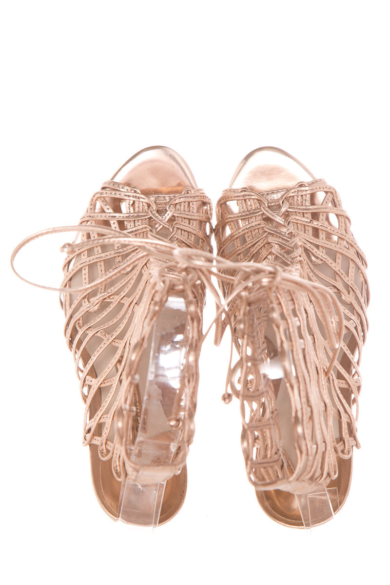 Sophia Webster Rose Gold Leather Lace up Heels SZ 37