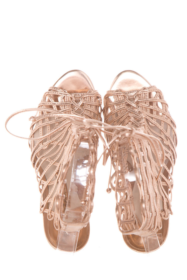 Sophia Webster Rose Gold Leather Lace up Heels SZ 37