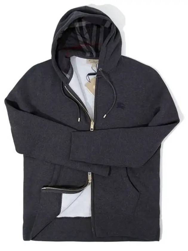 Burberry Logo Embroidery Cotton Hoodie Zip-up Charcol