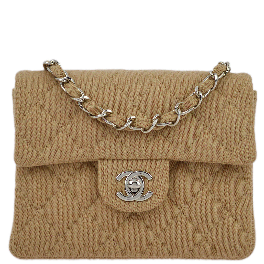 Top Quality Chanel Beige Cotton Mini Classic Square Flap Shoulder Bag 17