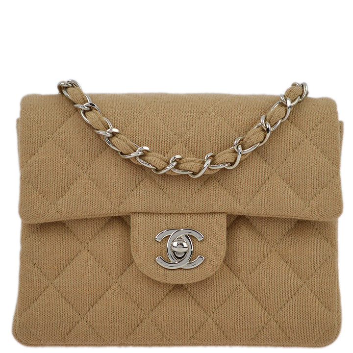 Top Quality Chanel Beige Cotton Mini Classic Square Flap Shoulder Bag 17