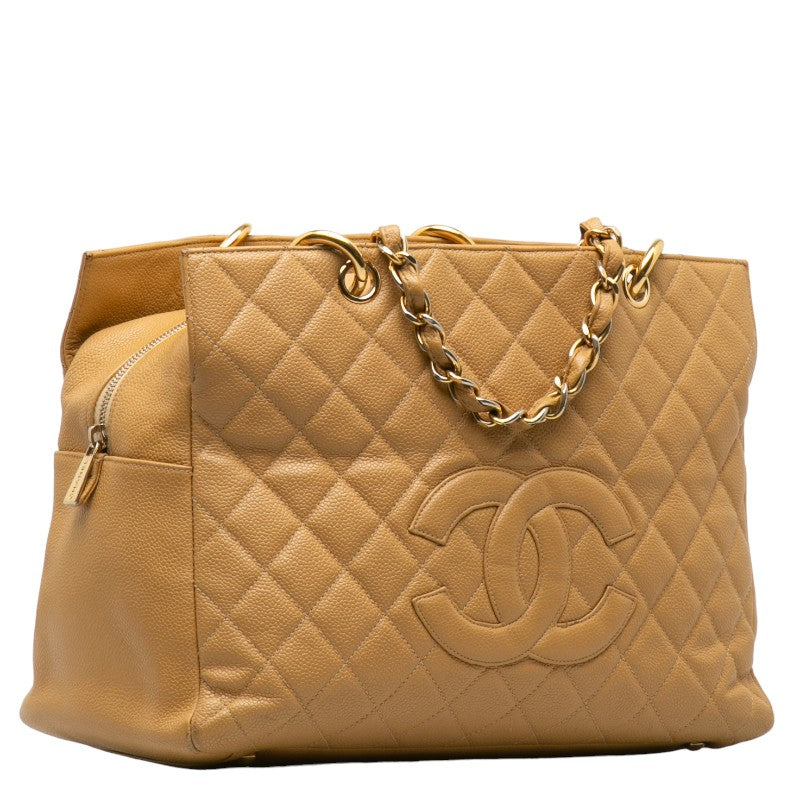 Top Quality Chanel Tote Shopper Bag in Caviar Leather Beige Ladies