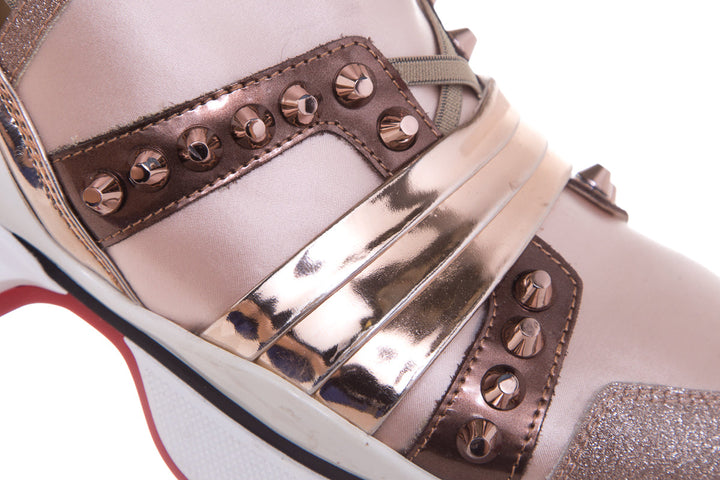Christian Louboutin Rose Gold Glitter/ Studded Cortis Sneakers SZ 37.5