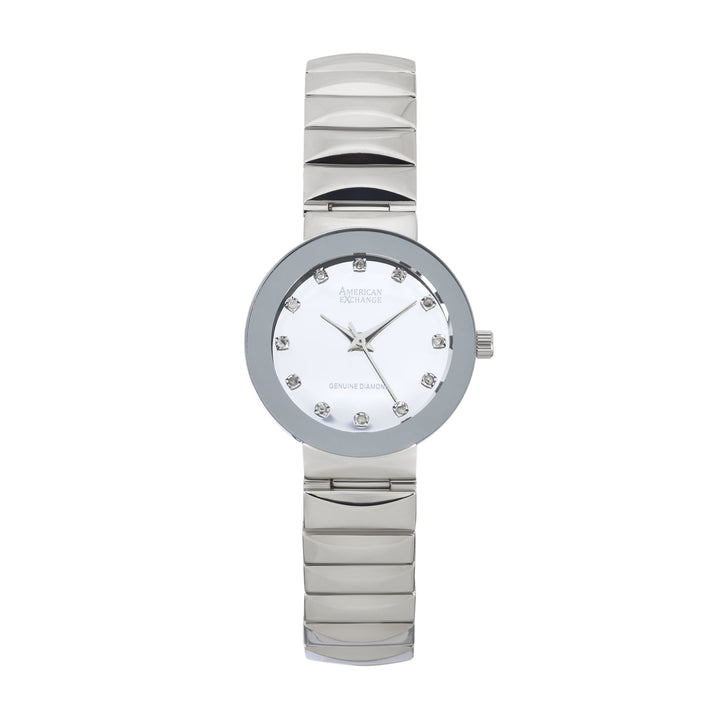 Ladies Genuine Diamond Collection Shiny Silver Watch