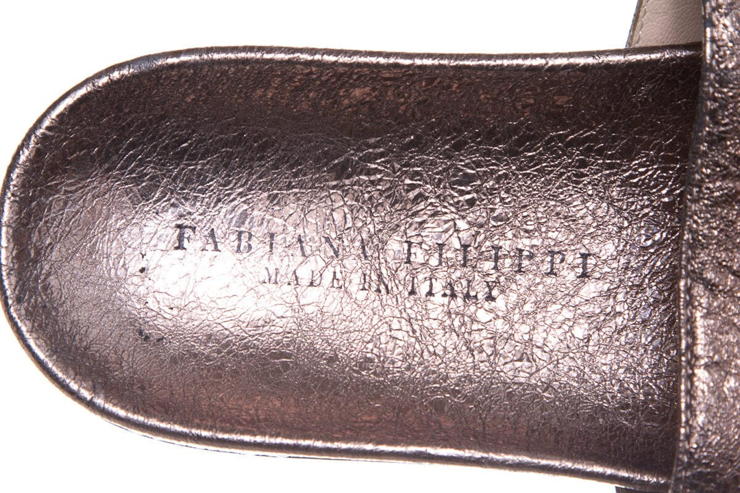 Fabiana Filippi Silver Crackle Leather Slides SZ 38