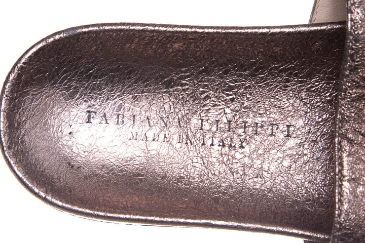 Fabiana Filippi Silver Crackle Leather Slides SZ 38
