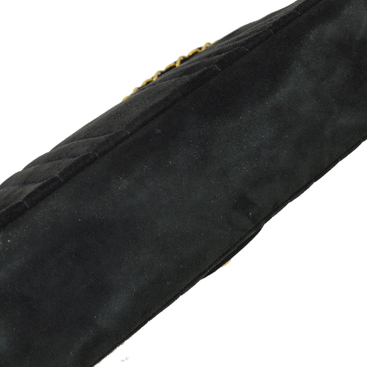 Top Quality Chanel 1991-1994 Black Suede Medium Vertical Stitch Single Flap Bag