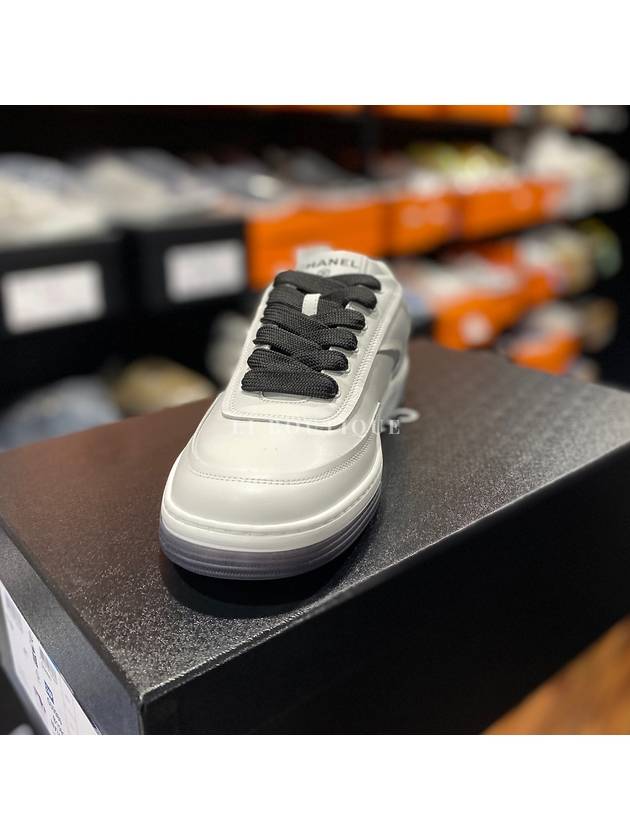 CC Logo Calfskin Low Top Sneakers White Chanel