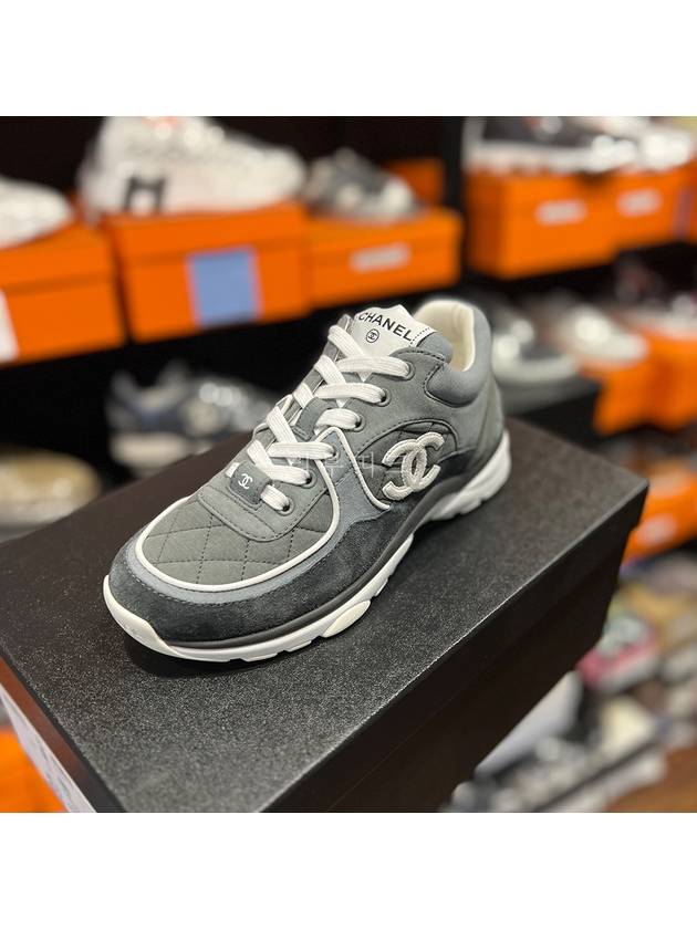 CC Logo Fabric Suede Low-Top Sneakers Dark Grey Chanel