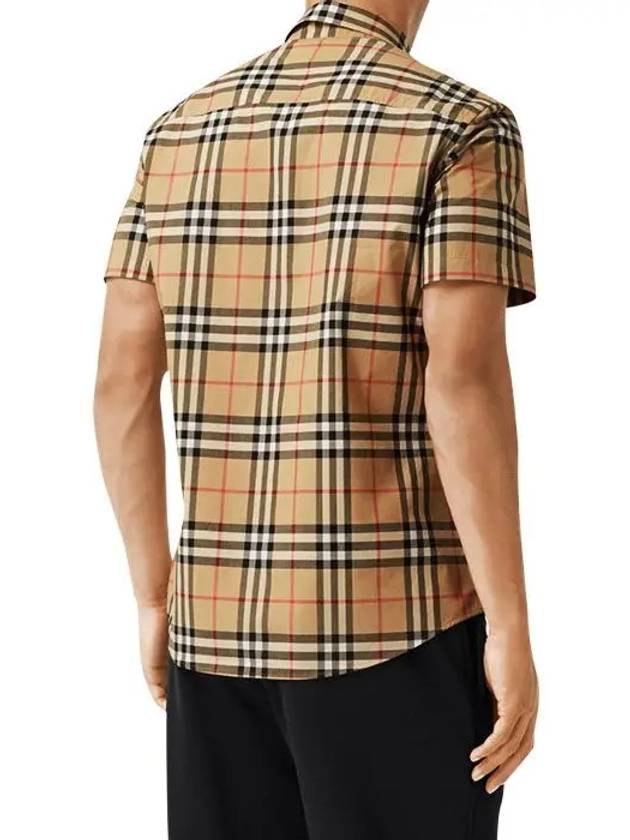 Burberry Check Cotton Poplin Short Sleeve Shirt Archive Beige