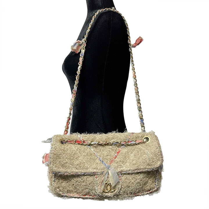 Chanel - Quilted Stitched Tan Raffia / Straw CC Country New Shoulder Bag