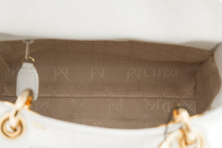 Lady Top quality Dior Small White Quilted Lambskin & Gold Hardware Tote