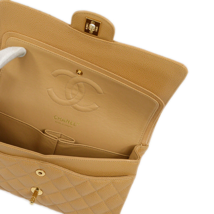 Top Quality Chanel Beige Caviar Medium Classic Double Flap Shoulder Bag