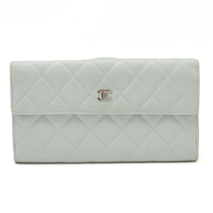 Top Quality Chanel MATRACE COCOMARK W HOCK DUPLE HOCK Long Wallet Leather White Gray Silver  A48983