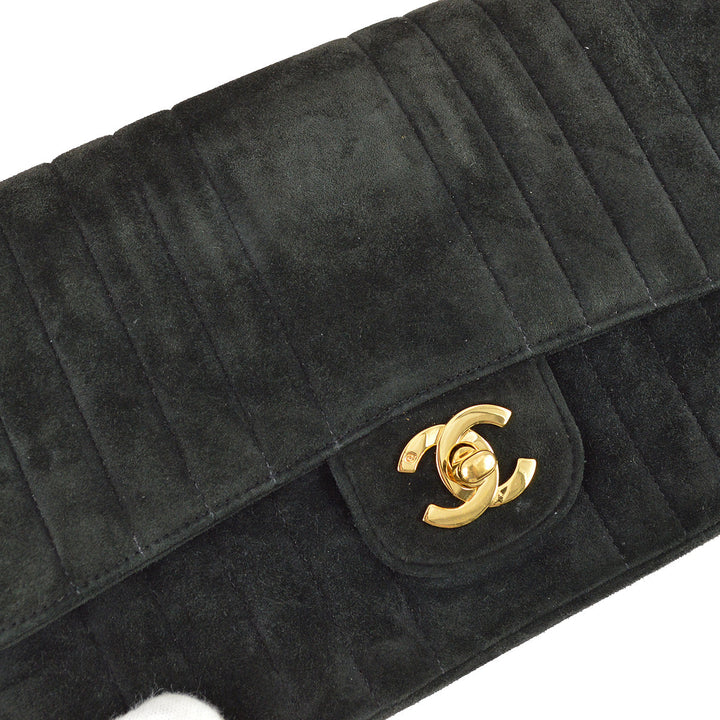 Top Quality Chanel 1991-1994 Black Suede Medium Vertical Stitch Single Flap Bag