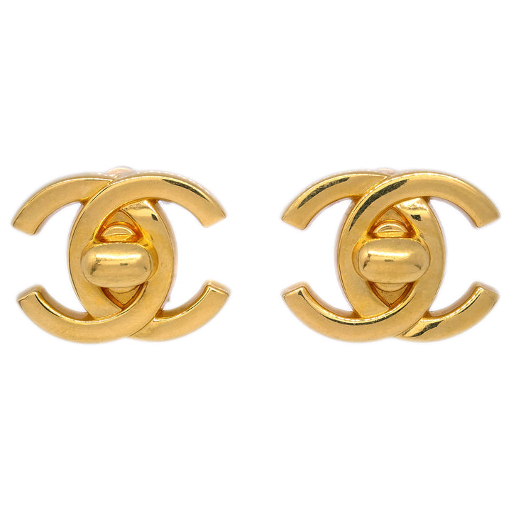 Top Quality Chanel CC Turnlock Earrings Clip-On Gold Large 97P