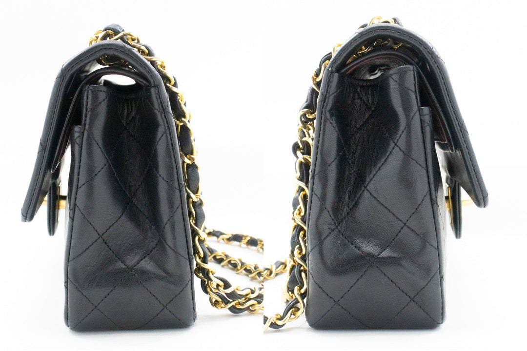 Chanel Classic Double New 9" Chain Shoulder Bag Black Lambskin