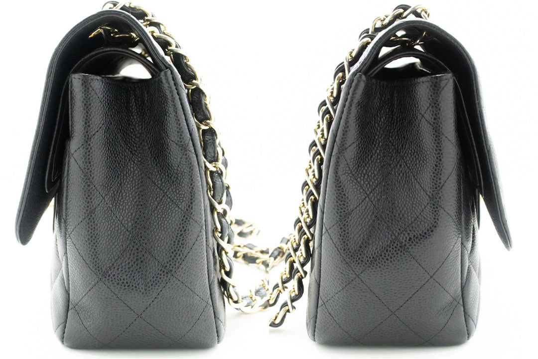 Top Quality Chanel Classic Large 11" Chain Shoulder Bag W New Black Caviar