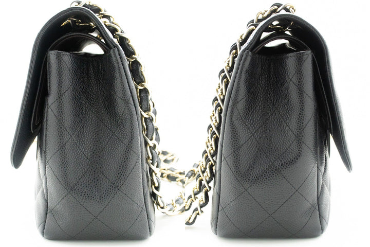 Top Quality Chanel Classic Large 11" Chain Shoulder Bag W New Black Caviar