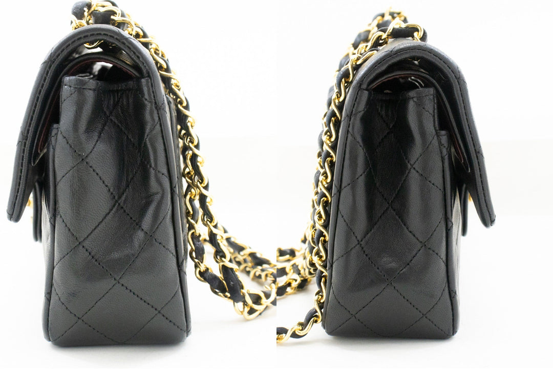 Chanel Classic Double New 9" Chain Shoulder Bag Black Lambskin