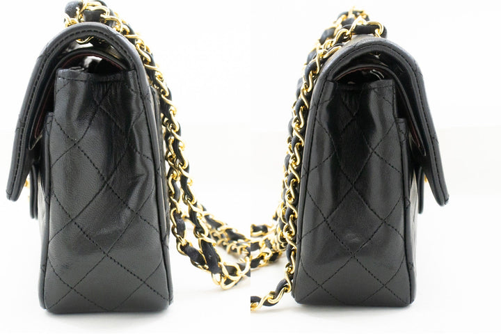 Chanel Classic Double New 9" Chain Shoulder Bag Black Lambskin