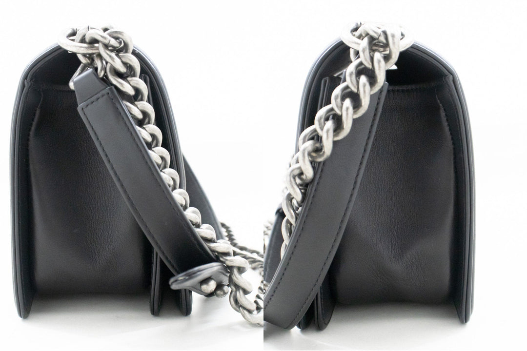 Chanel Boy Chain Shoulder Bag Black Quilted New Calfskin Leather