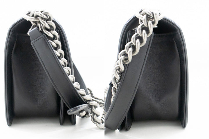 Chanel Boy Chain Shoulder Bag Black Quilted New Calfskin Leather