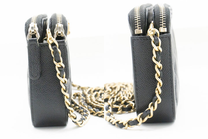 Chanel Boy Black Caviar Wallet On Chain WOC Double Zip Shoulder