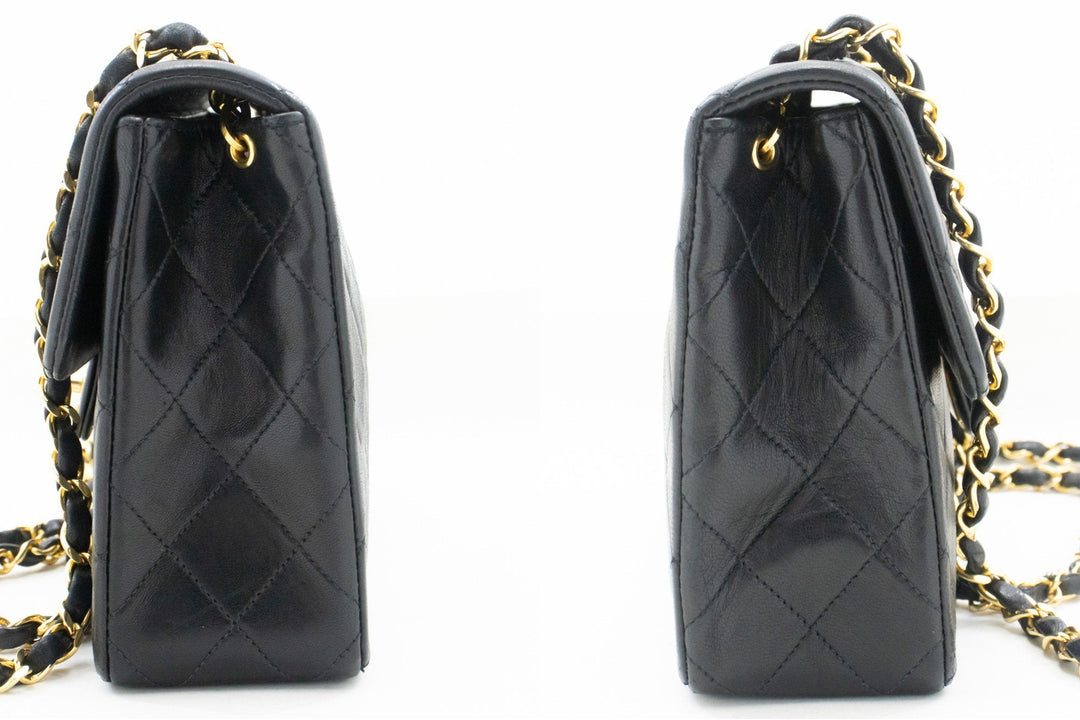 Chanel Mini Square Small Chain Shoulder Bag Crossbody Black Lamb