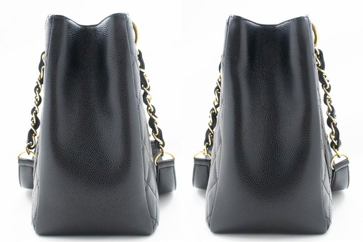 Chanel Caviar GST 13" Grand Shopping Tote Chain Shoulder Bag Black