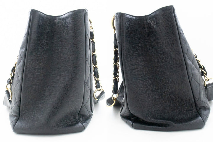Chanel Caviar GST 13" Grand Shopping Tote Chain Shoulder Bag Black