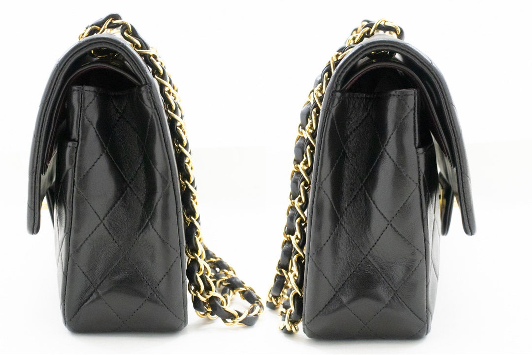 Chanel Classic Double New 10" Chain Shoulder Bag Black Lambskin