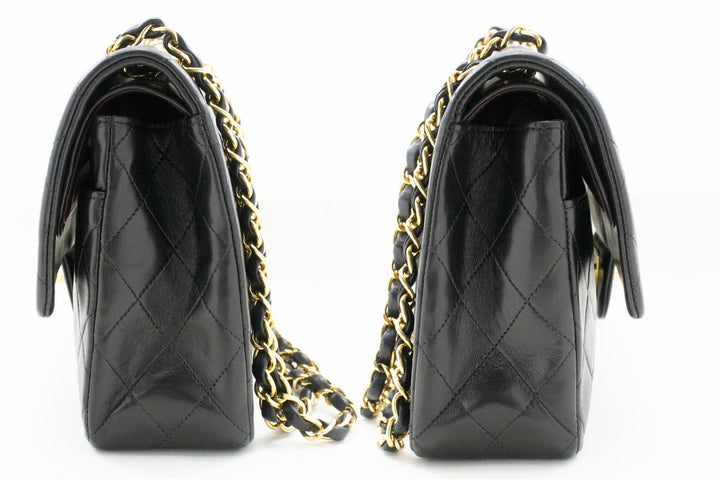 Chanel Classic Double New 10" Chain Shoulder Bag Black Lambskin