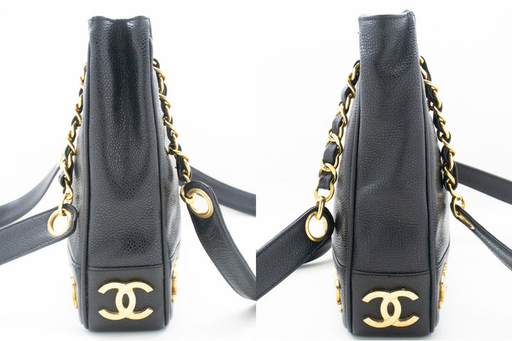 Top Quality Chanel Caviar Triple Coco Chain Shoulder Bag Black Leather Gold