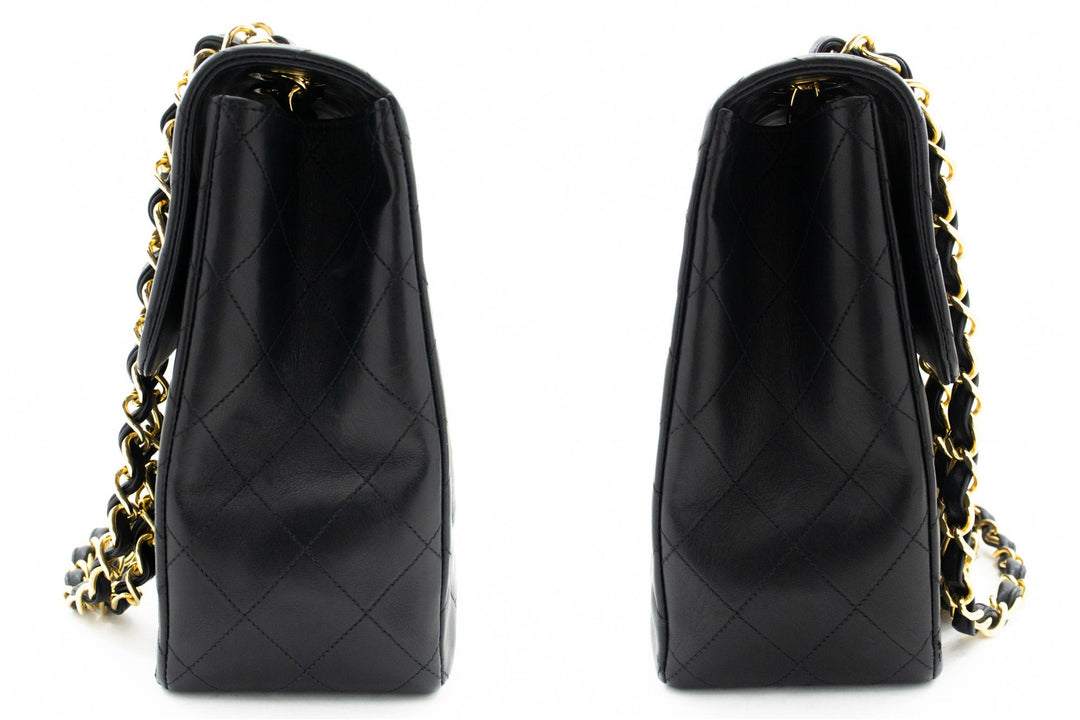 Chanel Classic Large 13" New Chain Shoulder Bag Black Lambskin