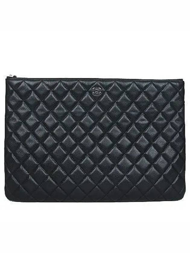 A69251 Black Caviar Beauty CC Silver Logo Large Clutch Chanel