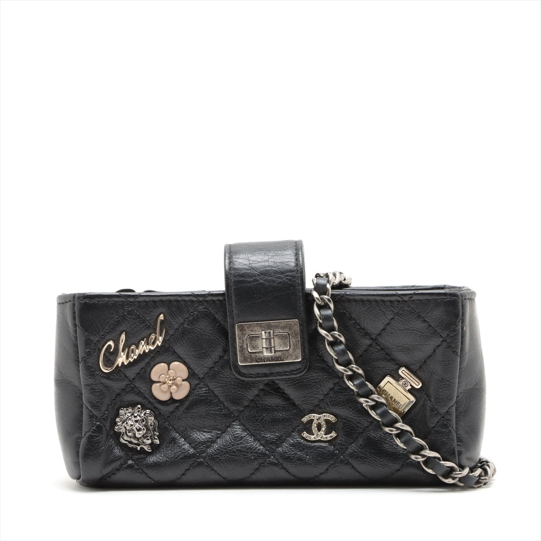 Top Quality Chanel Matrasse Leather Chain Shoulder Bag Black Silver Gold  20th