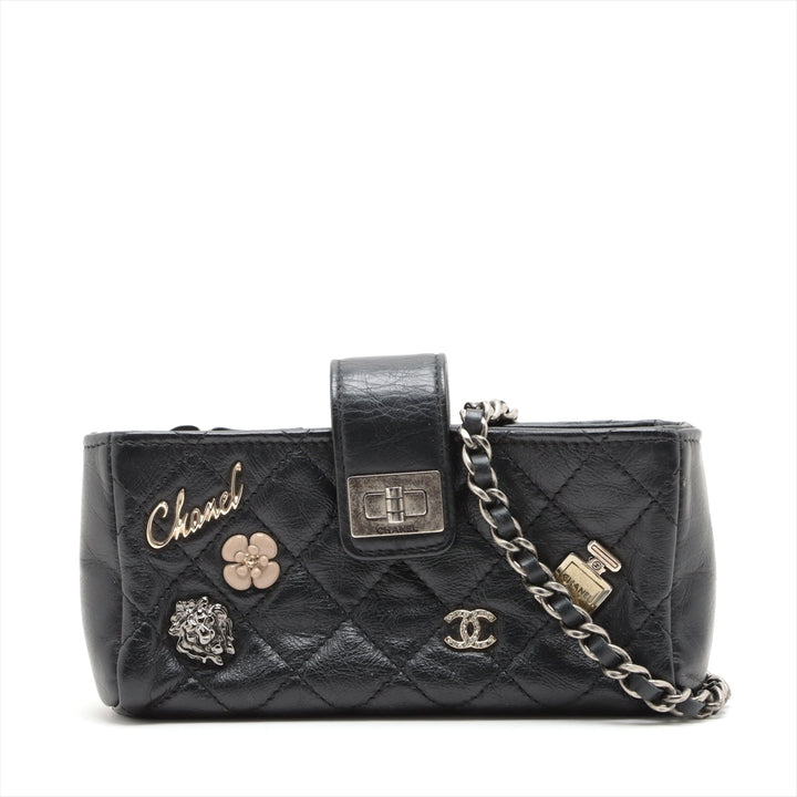 Top Quality Chanel Matrasse Leather Chain Shoulder Bag Black Silver Gold  20th