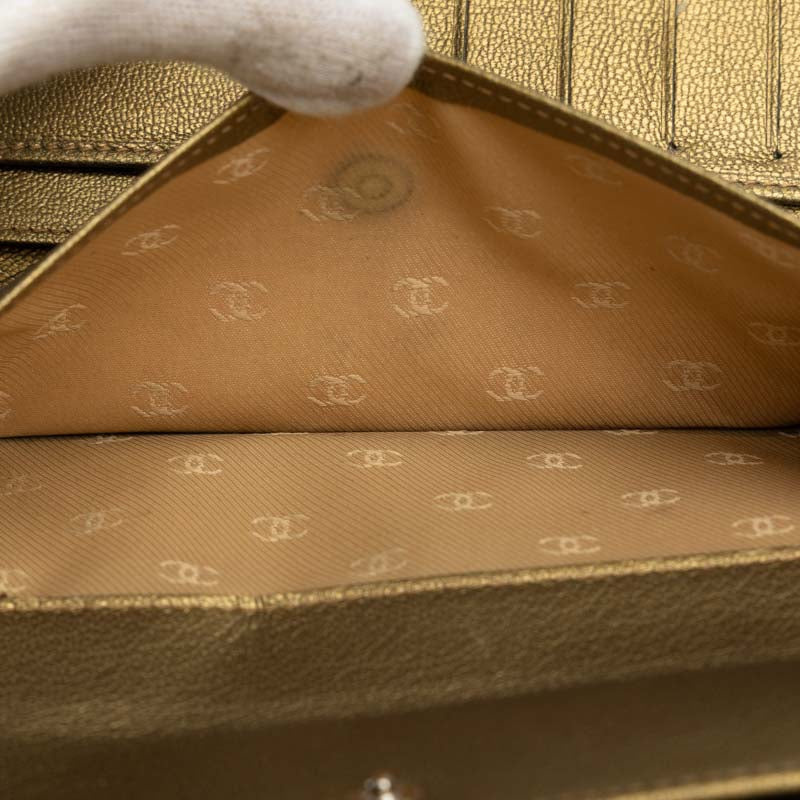 Top Quality Chanel Cocomark Three Folded Wallet Long Wallet Metal Curry Leather  CHANEL