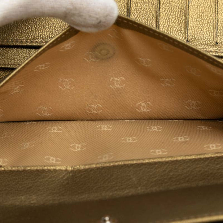 Top Quality Chanel Cocomark Three Folded Wallet Long Wallet Metal Curry Leather  CHANEL