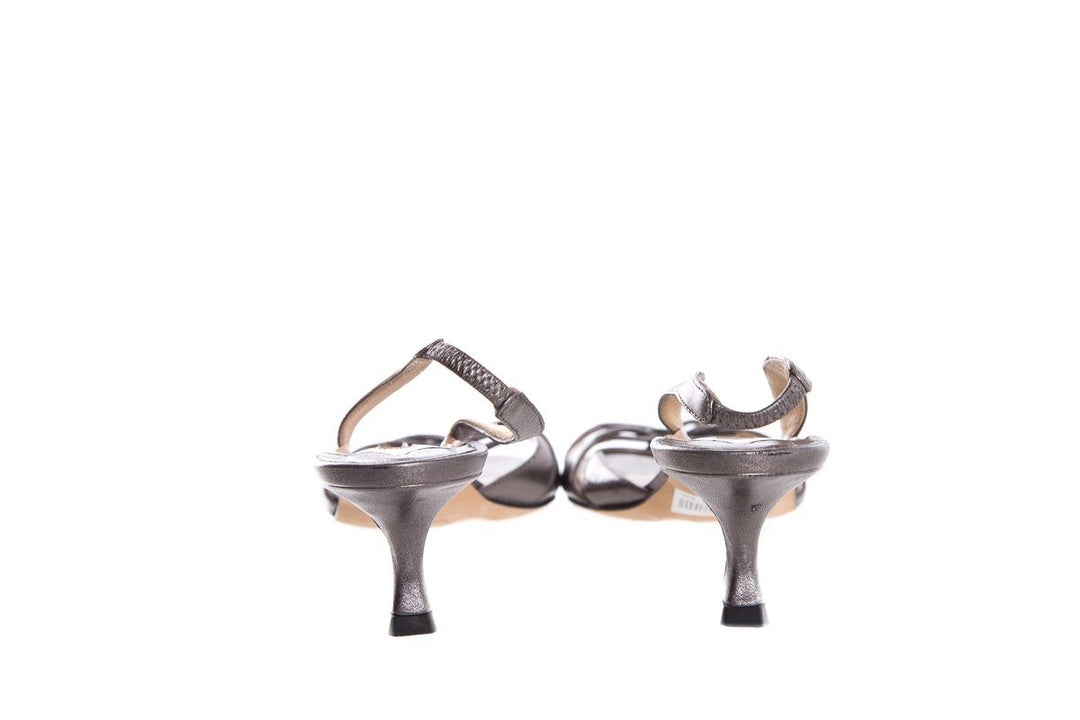 Manolo Blahnik Silver & Metallic Leather Slingback Sandals SZ 35.5
