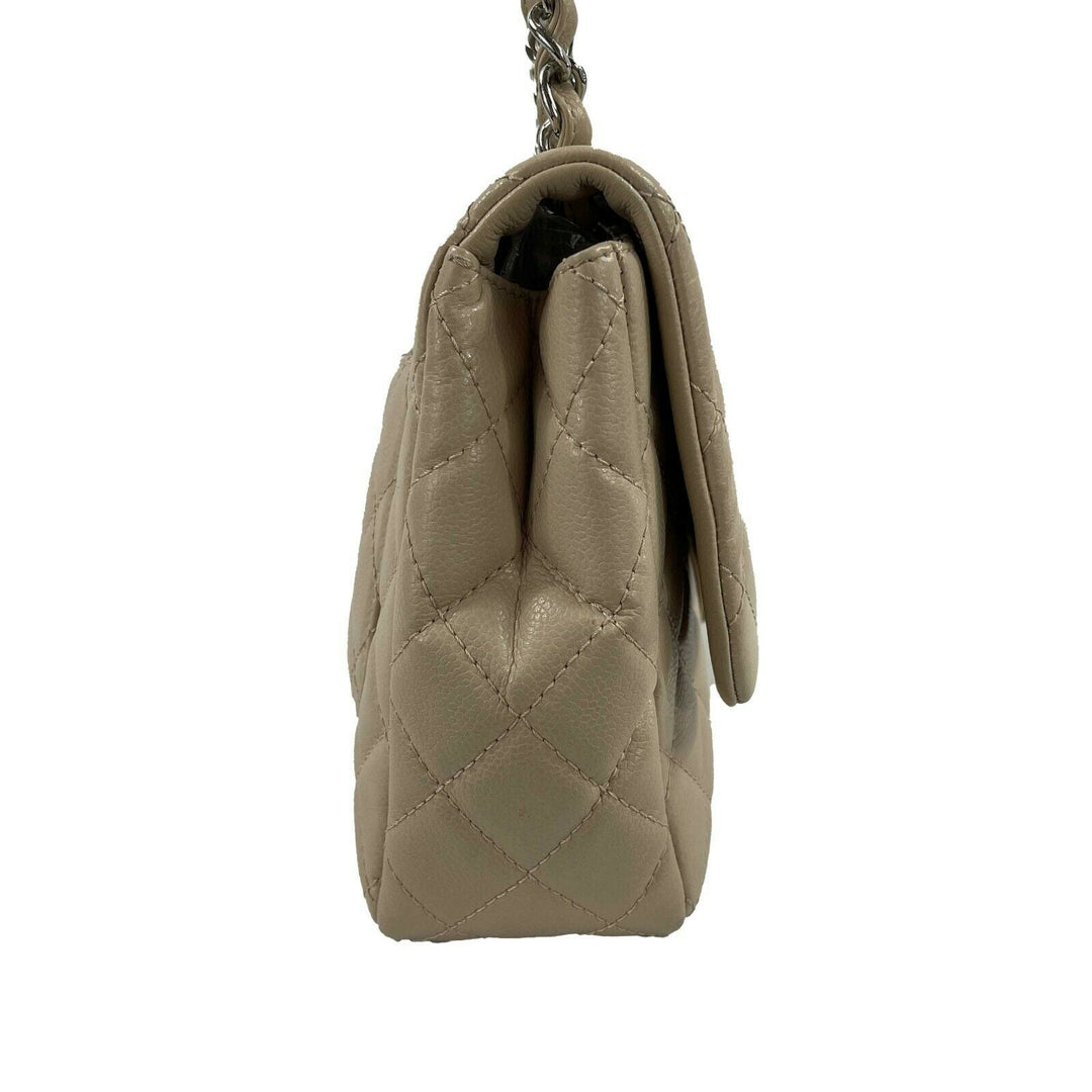 Chanel - Jumbo Lambskin Quilted Single New - Beige / Silver Shoulder Bag