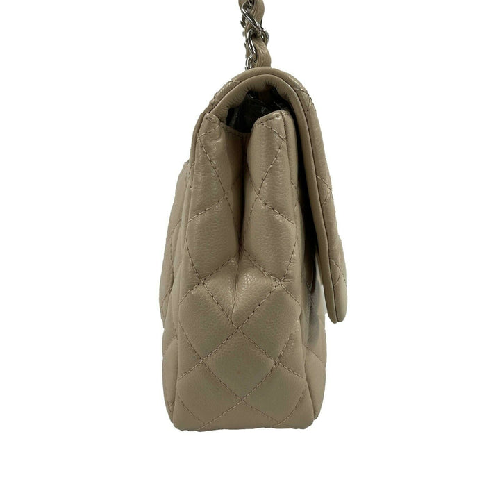 Chanel - Jumbo Lambskin Quilted Single New - Beige / Silver Shoulder Bag