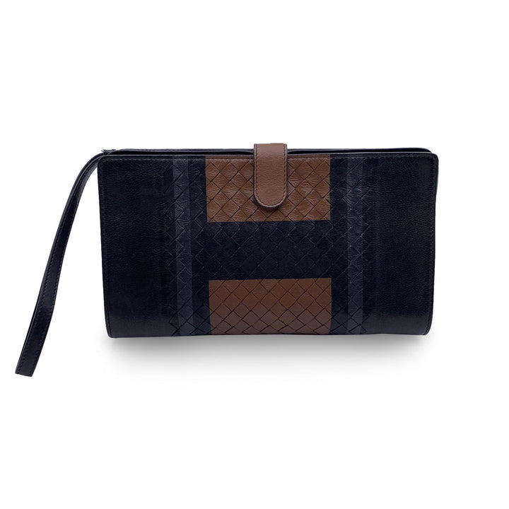 Bottega veneta Black Intrecciato Leather Multifuctional Clutch Bag