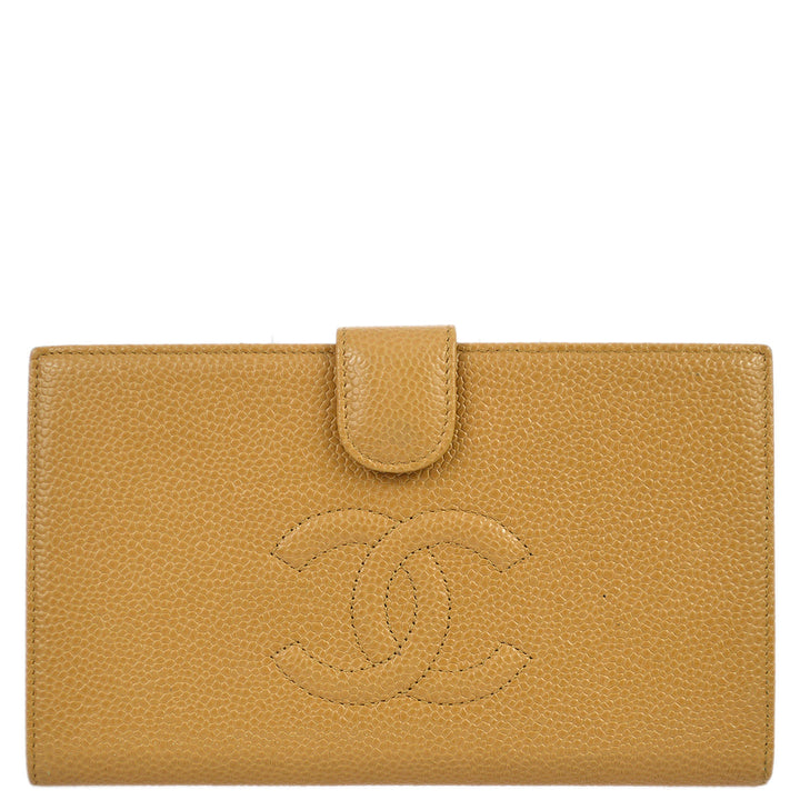 Top Quality Chanel 2005-2006 Beige Caviar Timeless Long Wallet