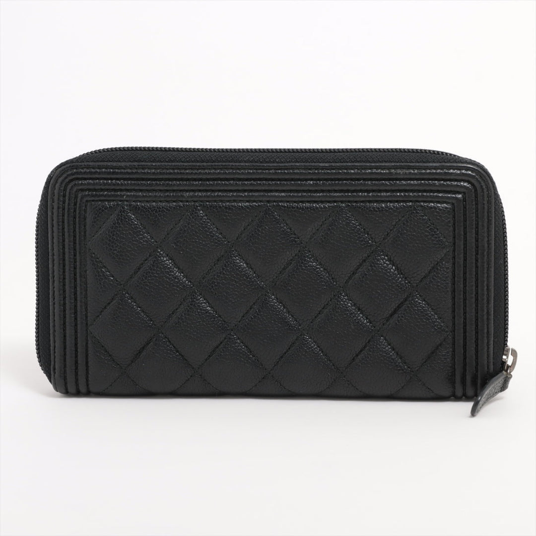 Top Quality Chanel Boy Top Quality Chanel Caviar S Round  Wallet Black Silver Gold