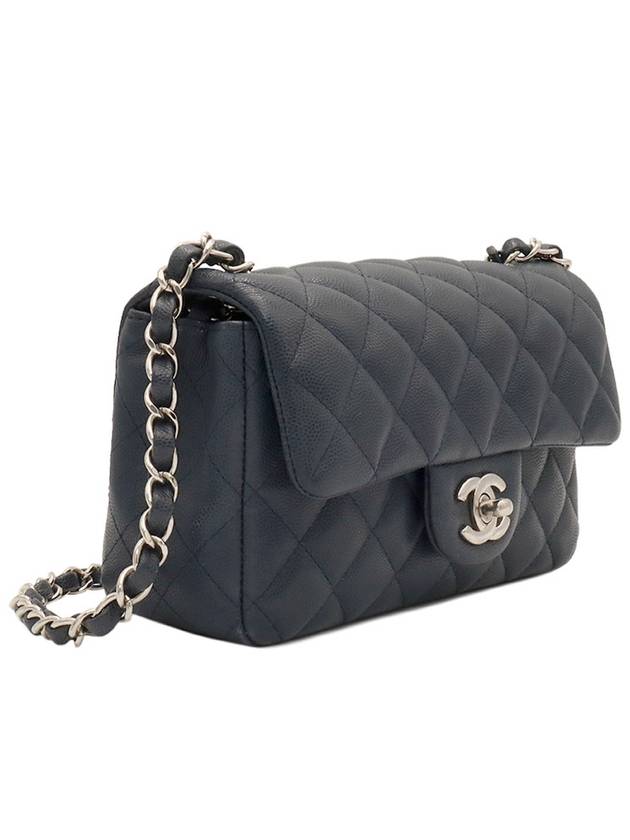 Navy Caviar Silver Chain Classic New Mini Flap Shoulder Bag No 26 Chanel