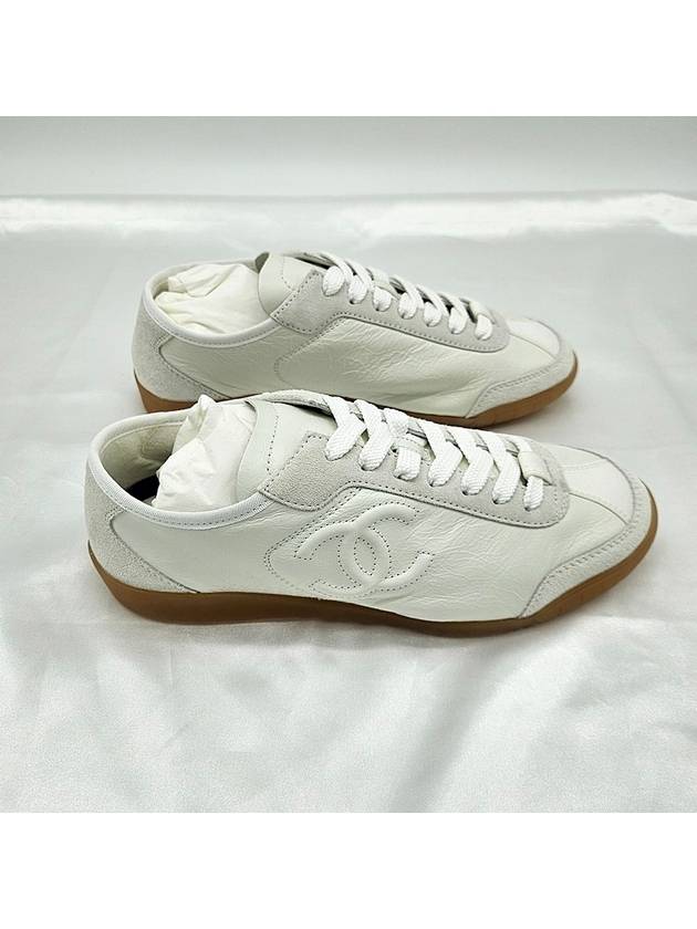 Calfskin Suede Low Top Sneakers White Chanel