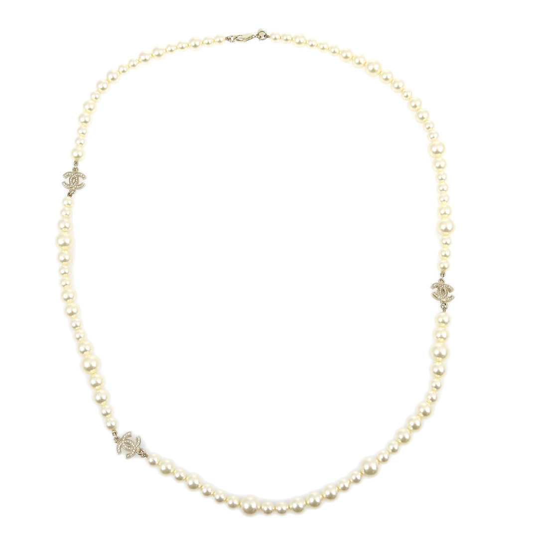 Top Quality Chanel Gold Chain Necklace Rhinestone