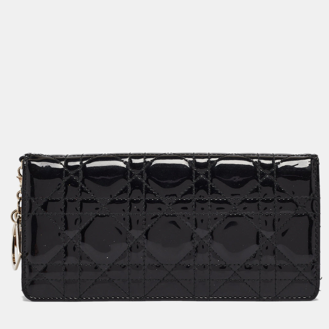 Top quality Dior Black Cannage Patent Leather Lady Continental Wallet
